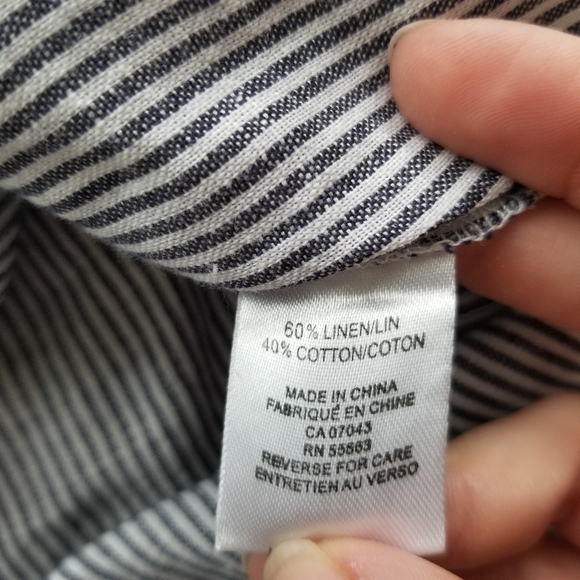 Pinstripe tie-sleeve off-shoulder linen top Artisan NY - Picture 4 of 7